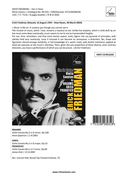 RH-031 | 1CD | ERICK FRIEDMAN | live in Texas