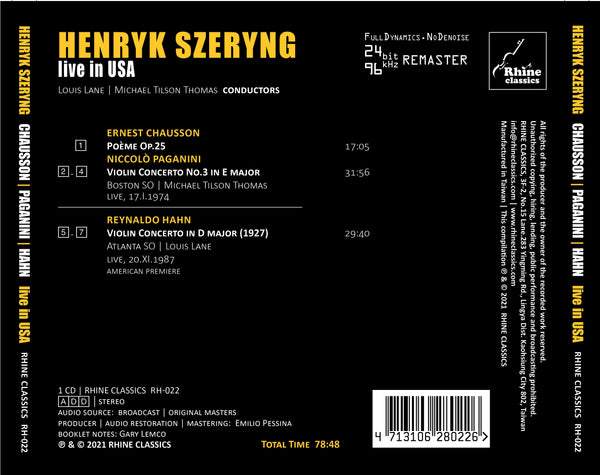 RH-022 | 1CD | HENRYK SZERYNG • | live in USA