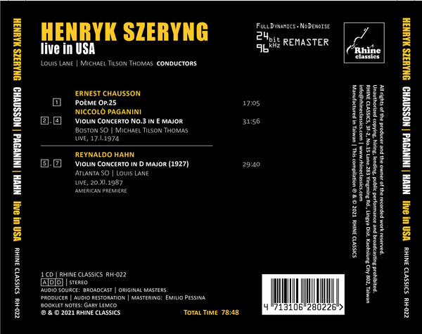 RH-022 | 1CD | HENRYK SZERYNG ① | live in USA