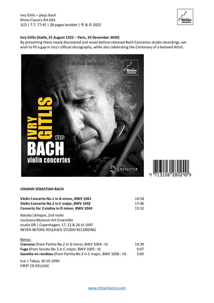 RH-024 | 1CD | IVRY GITLIS ③ | plays BACH