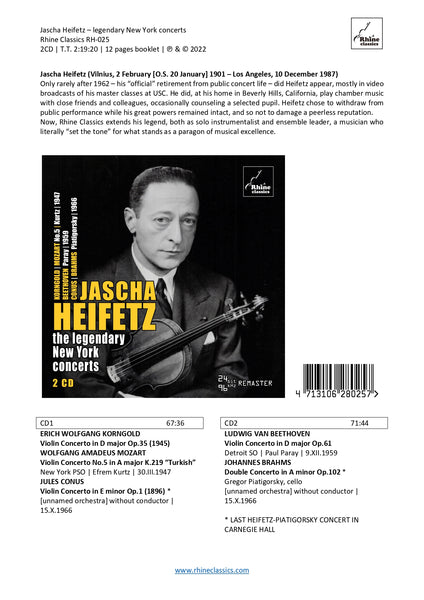 RH-025 | 2CD | JASCHA HEIFETZ •• | legendary New York concerts