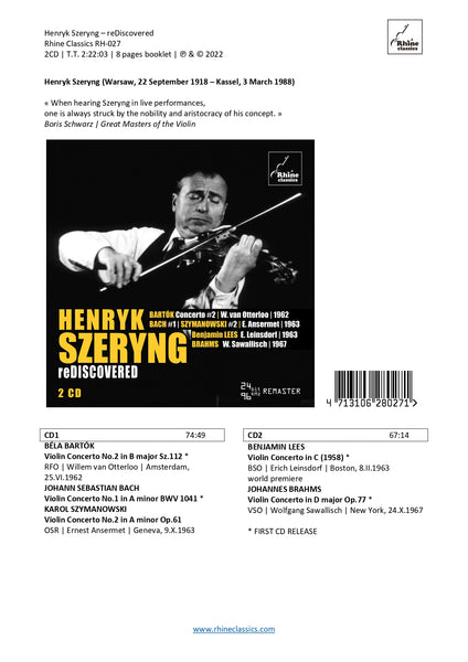 RH-027 | 2CD | HENRYK SZERYNG •• | reDiscovered