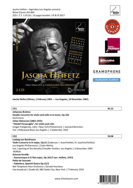 RH-004 | 2CD | JASCHA HEIFETZ • | legendary Los Angeles concerts